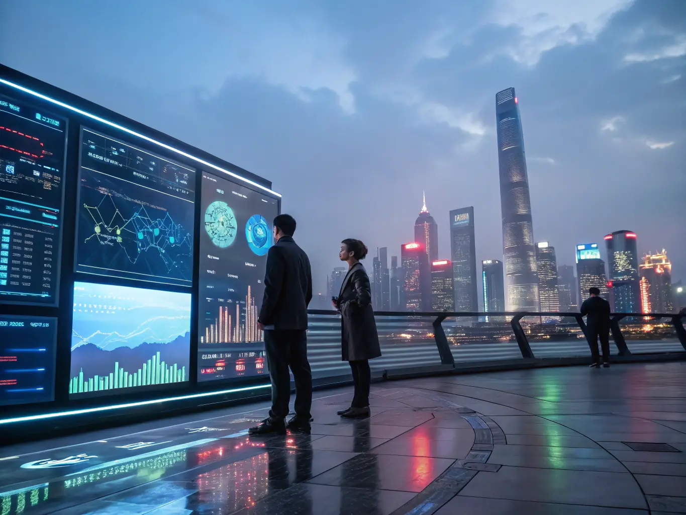 A real-time data visualization interface showing dynamic financial data streams and interactive charts updating live.